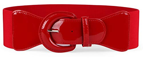 JASGOOD Women Wide Stretchy Vintage Belt Dress Elastic Patent Waist Belts for Women Dress (Red,Fits Waist 28-34 Inch)