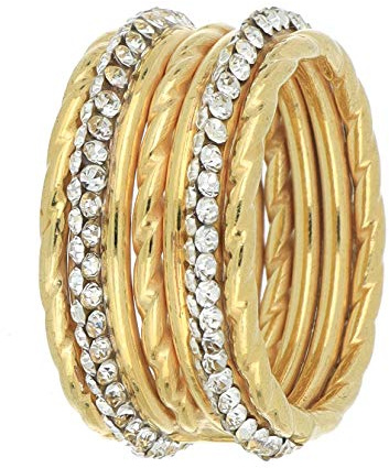 DelPia, Anello in Oro 18kt e Argento Sterling 925 con Cristalli Luminosi (Yellow, misura 18)