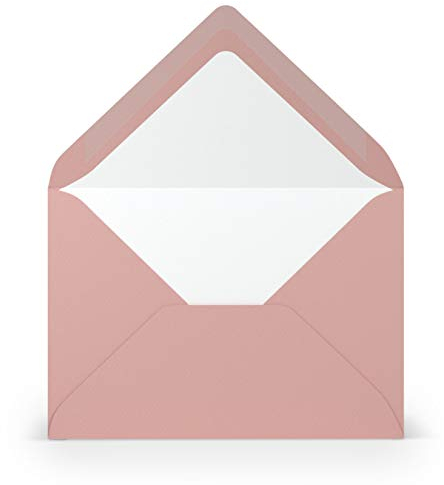 PAPERADO 50 Briefumschläge Rose gerippt Alt-Rosa - 100 g/m² Kuvert Ohne Fenster 11,4 x 16,2 cm - Umschläge mit Nassklebung spitze Klappe