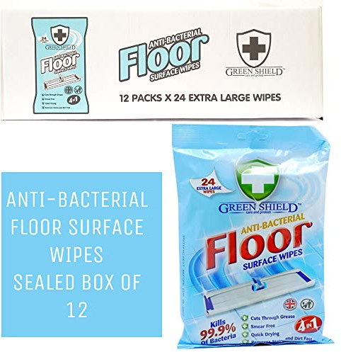 Green Shield Wipes Antibacterial Bulk Floor Surface Cleaning 4 in 1, 12 Packs Total 288 Wipes Full Sealed Box