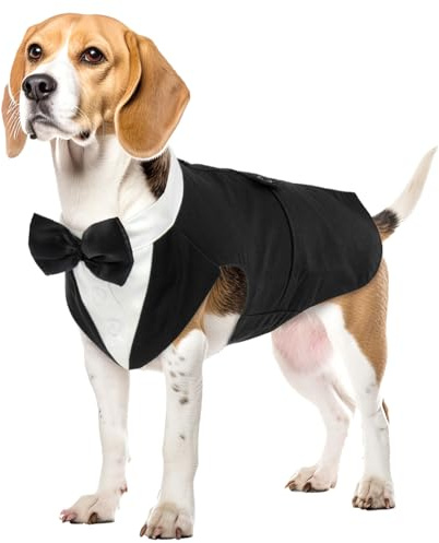 Abito da smoking per cani, in cotone, per feste di matrimonio, cuccioli, abbigliamento formale, per festival, camicia, cappotto, abbigliamento con bandana staccabile (nero, L)