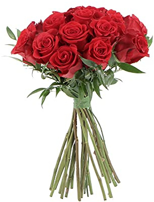 KENTIS - Bouquet di Rose Rosse Vere - Fresche a Stelo Lungo 50 cm a Domicilio Con Biglietto Personalizzato - 18 Rose