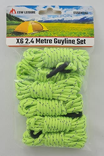 ESW LEISURE Guyline rep 6-pack för tält markis camping starkt lätt paracord kille rep med spännare kille linjer fiskeparaply husvagn lusthus (reflekterande fluorescerande, 2,4 meter 6-pack)