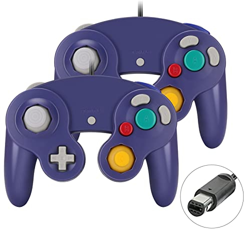 Yideng 2 paquets de Manette de Jeu Classique avec Vibration, Compatible avec la Manette Gamecube/Wii U/Wii/PC/Switch, Bleu violet