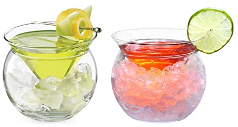 JFBUCF Lot de 2 verres à martini sans pied avec refroidisseur - Verres à cocktail transparents de 150 ml avec base en boule - Gobelets pour martini - Pour boissons mixtes - Manhattan