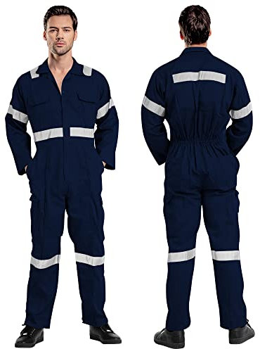 ProMaxFit Men's Long Sleeves Coverall Boiler Suit for Workshop Mechanics - Gray Color, 9 Sizes - Overall Cotton Blend Jumpsuit for Painters, gardeners, Welders and builders. (BLUE, L)