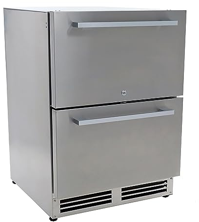 DUURA Elite Undercounter Refrigerator with 2 Slide Out Drawers, Built-In or Freestanding Installation, Stainless Steel Construction for Indoor or Outdoor Use, 5.2 Cu. Ft., MEtallic