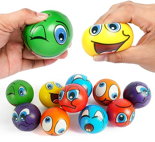 Ainiv Squeeze Stress Balls, 12pcs Stress Relief Ball, Sensory Stress Ball, Hand Exercise Stress Relief Balls, Squeeze Toys for Anxiety, Fidget, Tension, Manage Anger-Funny