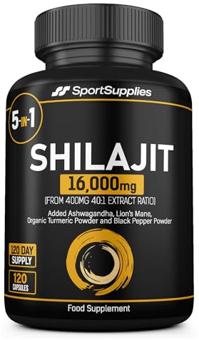 Shilajit Capsules 16,000mg -120 Days Supply - 60% Fulvic Acid - Added Ashwagandha, Lions Mane, Turmeric and Black Pepper - High Strength Himilayan Shalajit