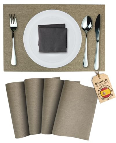 Mondiroso. Pack de 4 Manteles Individuales Mesa Lavables. Salvamanteles Individuales Antideslizantes Mantel Individual para Mesa de Comedor y Cocina. (4, Arena siroco)