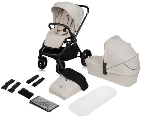 LIONELO MIKA PLUS 2-in-1 Buggy 0-48 Monate bis 22 kg Babywanne bis 9 kg, Rückenlehne und Füße verstellbar, AiryDots,Dämpfung, 360° drehbare PU-Räder, XXL-Verdeck
