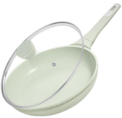 Poêle à Frire Antiadhésive 26 cm avec Couvercle - 100% Sans PFAS/PFOA, Compatible Tous Feux (Induction/Gaz/Vitrocéramique), Revêtement Ultra-Glissant Professionnel - Poêle Poignée Bakélite Résistante