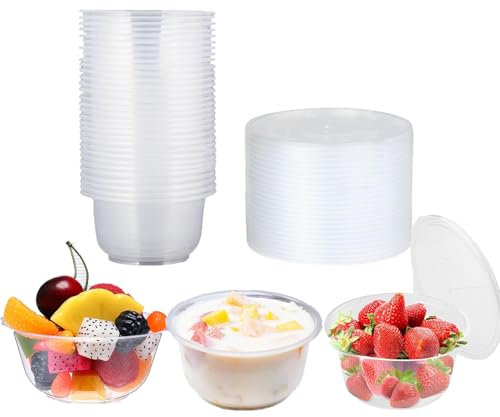 Generisch Caiyloxn 25 Stück Dessertschalen Plastik Suppenschalen 400ml Aufbewahrungsdosen mit Deckel Rund PlastikschüSsel wird zur Aufbewahrung verschiedener Lebensmittel verwendet