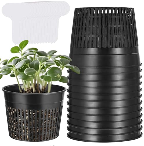 phoorapace 12 vasi a rete per coltura idroponica, secchio idroponico da 15 cm, tazze a rete scanalate da giardino con etichette per piante per coltivazione idroponica, avviamento di semi, giardini a