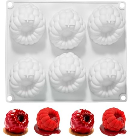 Molde de silicona para hornear de 3D con forma de frambuesas, molde de simulación de fruta, reutilizable, formas de pastel para pasteles, chocolate, gelatina, helado y elaboración creativa de pasteles
