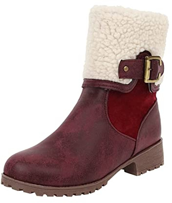 Bottes FourréEs FemmeProduit catégorie Womens Boots - Catégorie et Titre du Produit Bottes d'hiver pour Femmes en Cuir Couleur Unie avec Boucle Peluche Fermeture éclair latérale et Talon épais