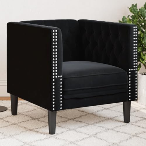 Runheo Sillón Chesterfield de terciopelo negro, 71 x 74,5 x 70,5 cm, marco de madera maciza, acolchado, elegante, para salón, oficina, rincón de lectura