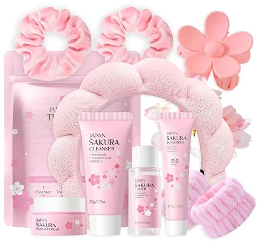 Set de Cuidado Facial Sakura 8 Piezas,Set de Cuidado Diario de la Piel