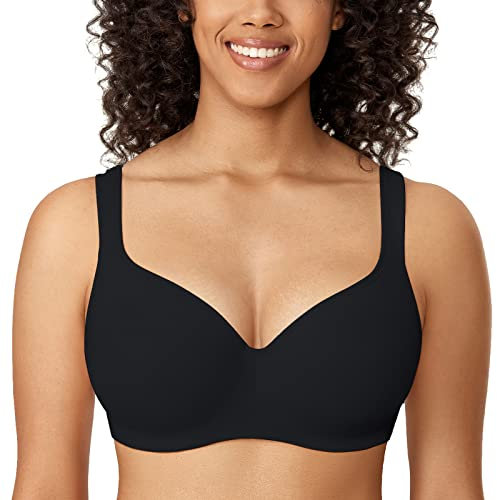 Delimira Women's Padded Bra T Shirt Underwired Support Bra Balcony Seamless Full Cup Comfort Bra Black 34D