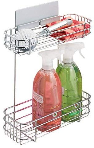 mDesign AFFIXX Aufbewahrungsbox für Spülmittel, Schwamm etc. – Selbstklebende Wandaufbewahrung mit Zwei Ebenen – Küchenregal ohne Bohren – Metall