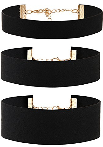 Cupimatch 3pcs Damen Choker Halskette Set, Gotik Breites Leder schwarz samt einstellbar Kragen Halsband Kropfband Kette