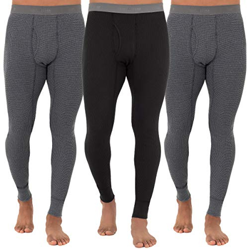 Fruit of The Loom Men's 3-Pack Recycled Waffle Thermal Underwear Bottom, Greystone Heather/Greystone Heather/Black, Large