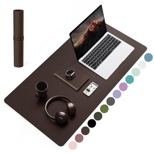 YSAGi Non-Slip Leather Desk Pad, Waterproof Laptop Computer Desk Keyboard Mat, Table Protector Blotter Mat, Large Mouse Pad for Office/Work/Home/Decor(Dark Brown, 31.5 x 15.7)