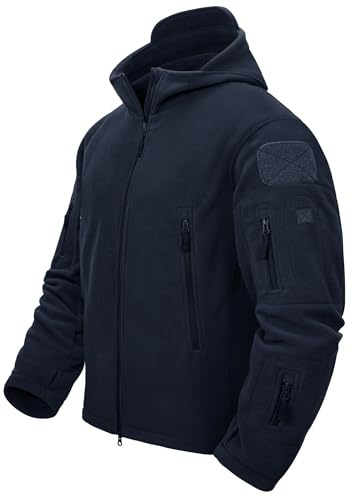 TACVASEN Herren Fleecejacke Military Outdoor Winddichte Jacke mit Kapuze, Gr. 3XL, Schwarzblau