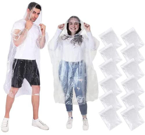 Voarge 12 confezioni di poncho usa e getta, parapioggia, poncho di emergenza per donne, uomini e bambini, trasparente, usa e getta e impermeabile, per festival, concerti, campeggio, bicicletta