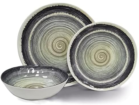 Vanilla Leisure - Melamine Plastic Plate & Bowl Set 12 Piece Set BPA Free & Dishwasher Safe Alfresco Outdoor Camping Plates & Bowl Sets for Caravan Motorhome Heat Resistant Artisan Styled Tableware.