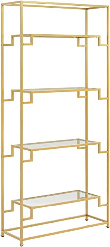 Crosley Furniture Celeste Bookshelf with Glass Shelves, Bookcase Storage, Gold