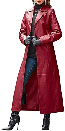 QLXYYFC Womens Oversized Jacket Long Sleeve Faux Leather Blazer Lapel Button Down Leather Autumn and Winter Coat (Color : Red, Size : 5XL)