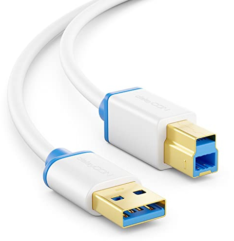deleyCON 0,5m USB 3.0 Super Speed Kabel USB A-Stecker zu USB B-Stecker Datenkabel bis zu 5 Gbit/s für z.B. Drucker Scanner Multifunktionsdruckern Weiß