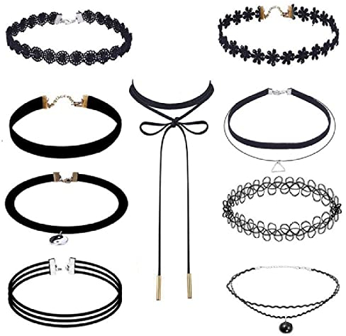 CUHZA 9 Stück Elastische Halskette, Stretch Tattoo Choker Kette, Choker Halskette Set,Gummi Halsband Tattoo KetteSets, Armband Vintage Tattoo Halskette Henna Halsband für Mädchen Frauen Teen Kinder