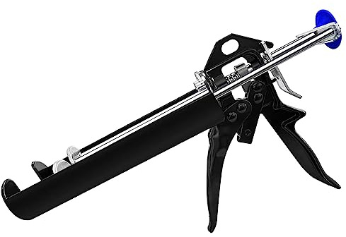 Hubaow Dubbel tätningspistol för 400 ml/140 ml, dubbel patron epoxipistol, 28:1 tryckförhållande, handmanuell svart panelbindning självhäftande tätningspistol (1:1 blandförhållande)