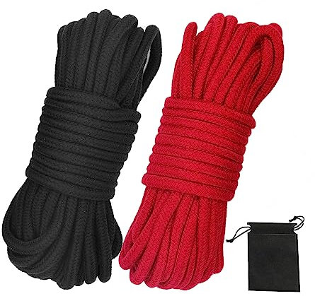 picoggo Cuerda de algodón suave, multiusos, duradera, cuerda larga de 10 m de longitud y 8 mm de grosor, cuerda de macramé, cuerda de bricolaje (2 unidades, negro + rojo), rojo y negro
