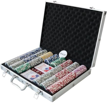 THUNDERBAY 500 Clay Composite Poker Chips Set with Aluminum Case, Two Decks of Playing Cards, Dealer and Blind Button&5 Dices for Poker, Texas Hold'em, Blackjack, Casino Games at Home