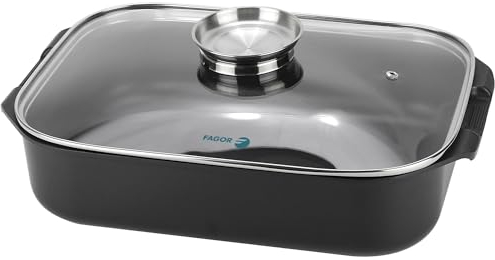 Fagor NewAge Rustidera/Asador rectangular 40 x 25 cm, cuerpo fabricado en aluminio fundido, antiadherente bicapa, tapa de vidrio termo resistente, innovador pomo con aromatizador