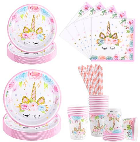 Aitsite Set di Stoviglie per Festa di Compleanno Unicorno - 100 Pezzi per 20 Ospiti, Decorazioni per Bambini (Rosa)