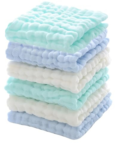 Confezione da 6 asciugamani per il viso in mussola per bambini, in morbida mussola per neonati, set di panni per il corpo del bambino, salviettine naturali per pelli delicate, lista dei bambini come