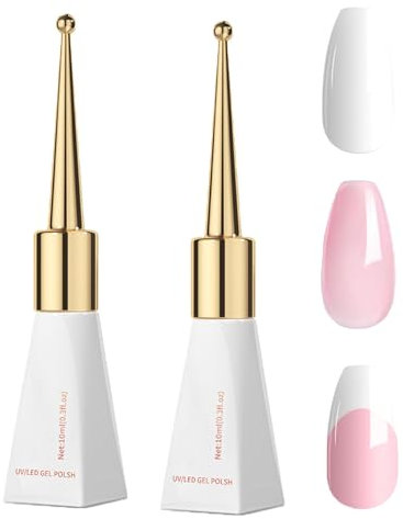 French Manicure Kit 2Pcs White Pink Gel Nail Polish Set for French Manicure, Long Lasting White,Pink Nail Varnish Soak Off UV/LED, High Gloss Shine White Gel Polish for DIY Manicure at Home