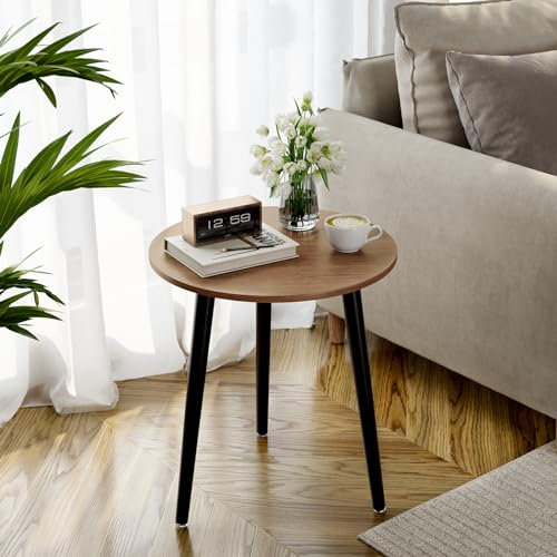 APICIZON Beistelltisch Rund Holz - Klein, Einfach Aufzubauen, 42x42x51CM, Skandinavischer Stil, Walnuss für Wohnzimmer, Schlafzimmer, Balkon, Blumenzimmer