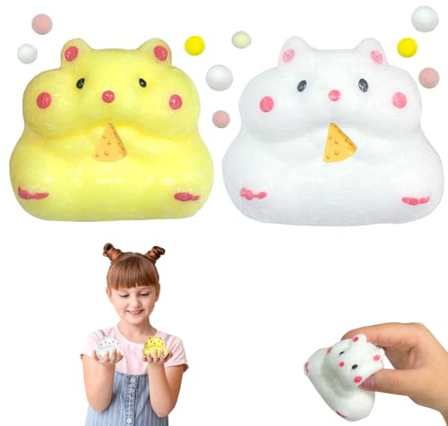 Juguete para Apretar para Hámster, Squishy Toys, 2 PCE Juguetes Squishy, Kawaii Squishies Toy para Niños Adolescentes y Adultos (Amarillo y Blanco)