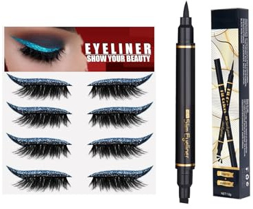 Hppsctink 4 paia Adesivi per eyeliner per ciglia e 1.6ml Penna eyeliner, Ciglia finte arricciate, Resistenti all'acqua, al sudore e alle sbavature, eye cream