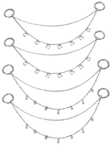 DELORIGIN 4 piezas 2Styles zapato encanto cadenas luminosas estrella y corazón cordones cadenas de hierro decoración de zapatos cadenas para las mujeres zapatillas casuales zuecos zapatos sandalias