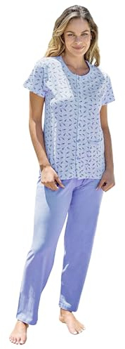 Leo Corsetteria Pigiama Donna Classico Tutto Aperto con Bottoni Tasca Cotone Mezza Manica Pantalone Lungo Colore Azzurro Taglia XL