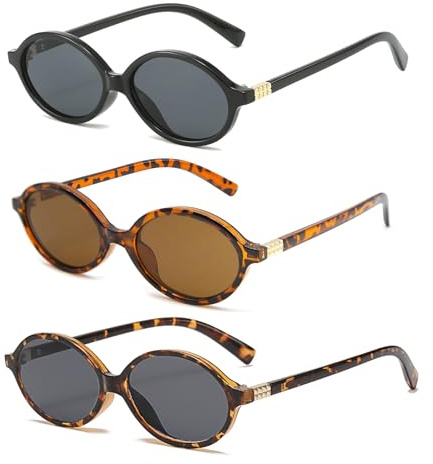 LJCZKA Retro ovala solglasögon unisex klassiskt mode 90-talet runda ovala små solglasögon med UV400 skydd