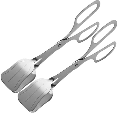 HOMOCONO 2 pinzas para ensalada de acero inoxidable pulido espejo. Utensilios para servir pan, frutas, platos calientes y barbacoas.