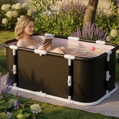 AYES Portable Foldable Ice/Hot Bath Tub, Large Portable Soaking Bathtubs for Home - Bathroom Freestanding Bathtubs for Shower Soaking Baths Hot SPA and Cold Water Therapy Training, Black