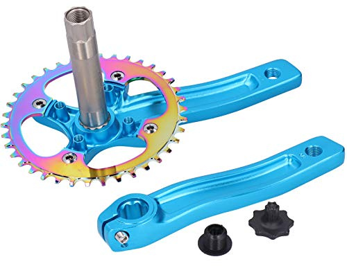 ZK - 22 Pedalier para bicicleta, biela de aleación de aluminio de 38 dientes y una sola velocidad, pedalier ligero mecanizado por CNC para buje de bloqueo medio con BCD de 104 mm y (Azul)